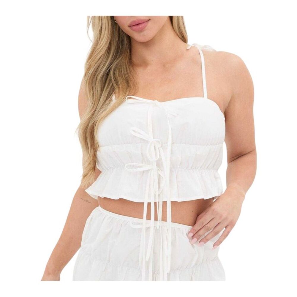 I Saw It First Womens/Ladies Ruched Tie Detail Crop Top / White